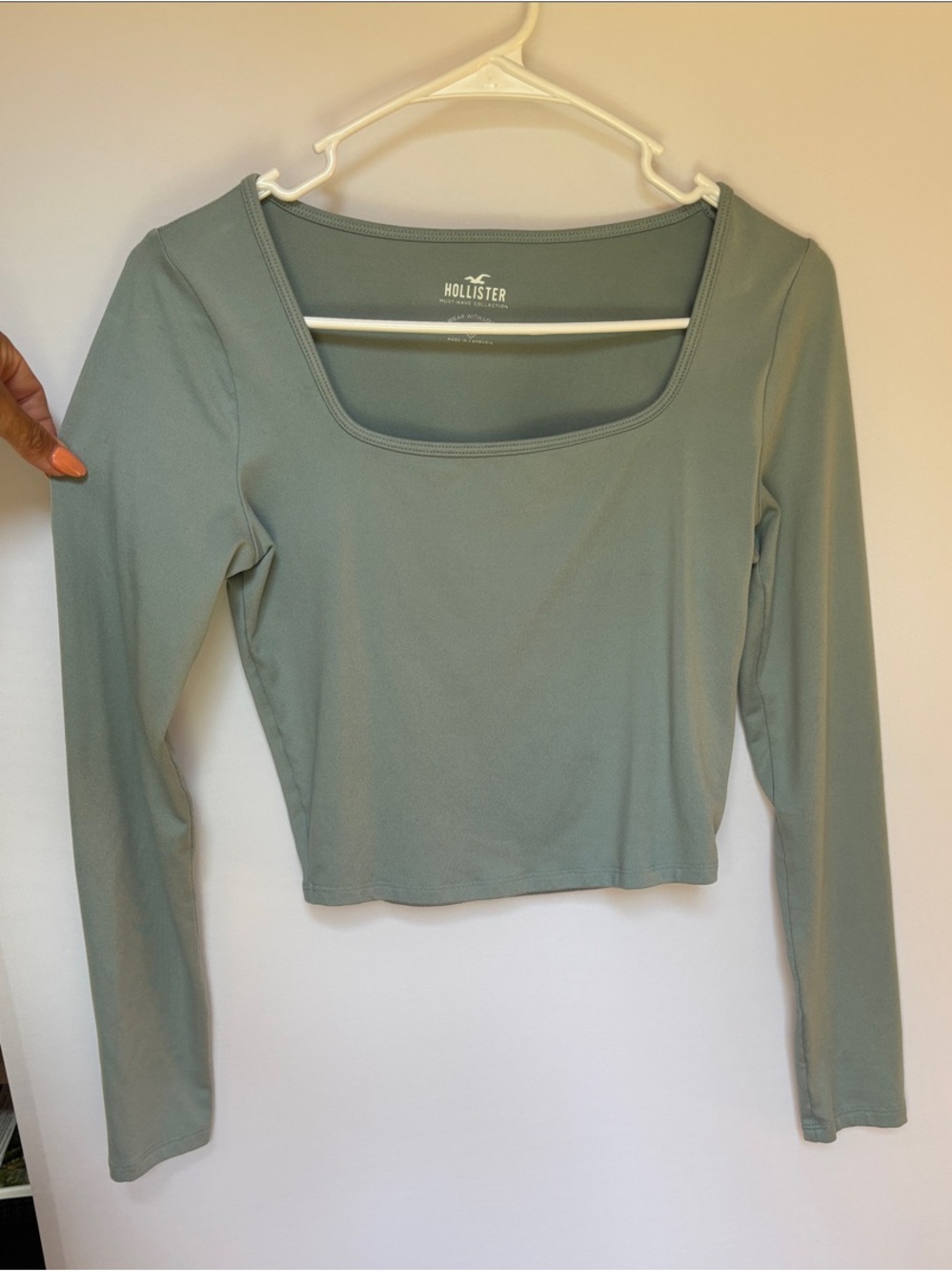 Hollister Sage Green Long Sleeve Square Neck Crop Top